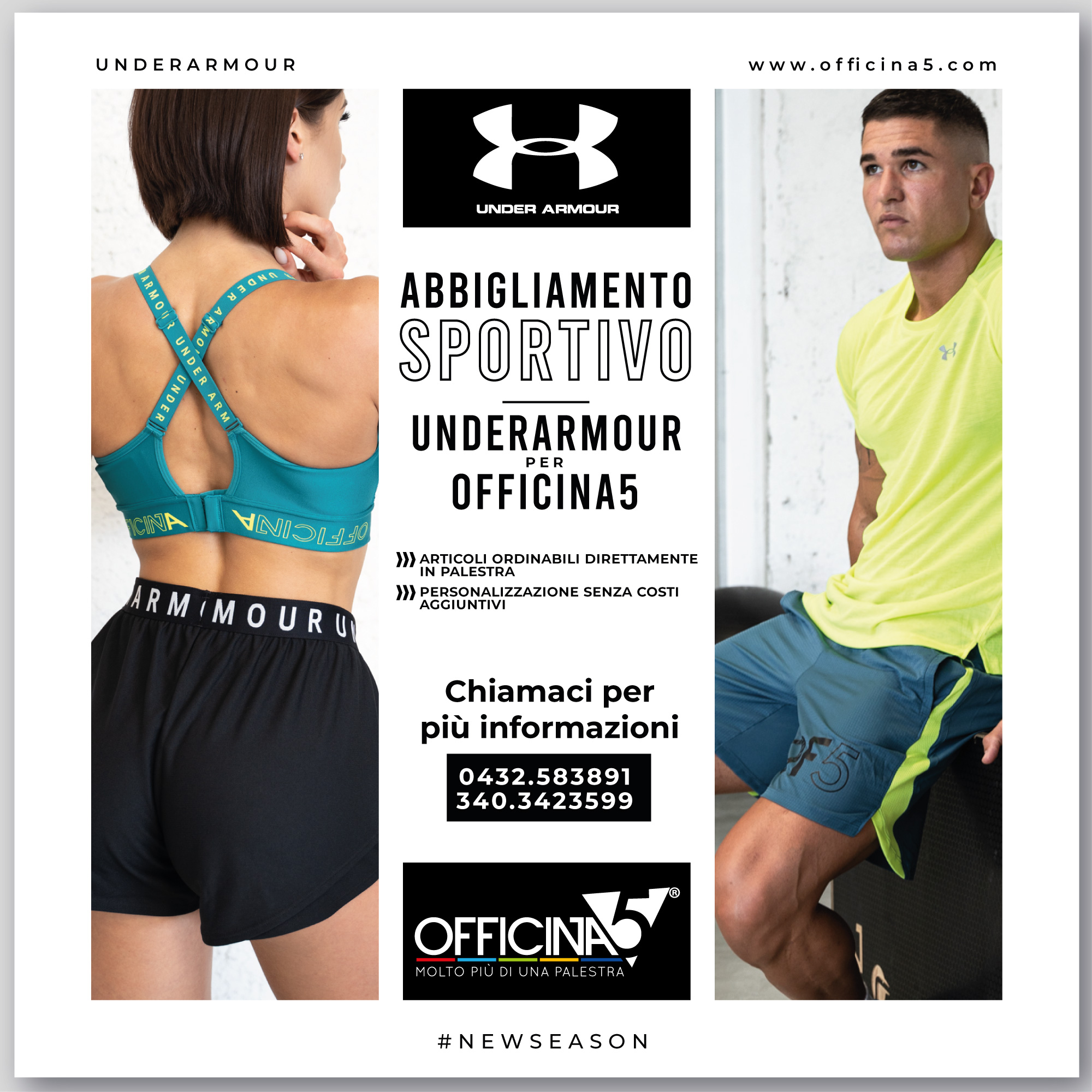 Dalla collaborazione tra un grande brand di abbigliamento sportivo, UNDER ARMOUR, e Officina5 nasce l’ abbigliamento personalizzato con i rispettivi loghi…UA e OF5!